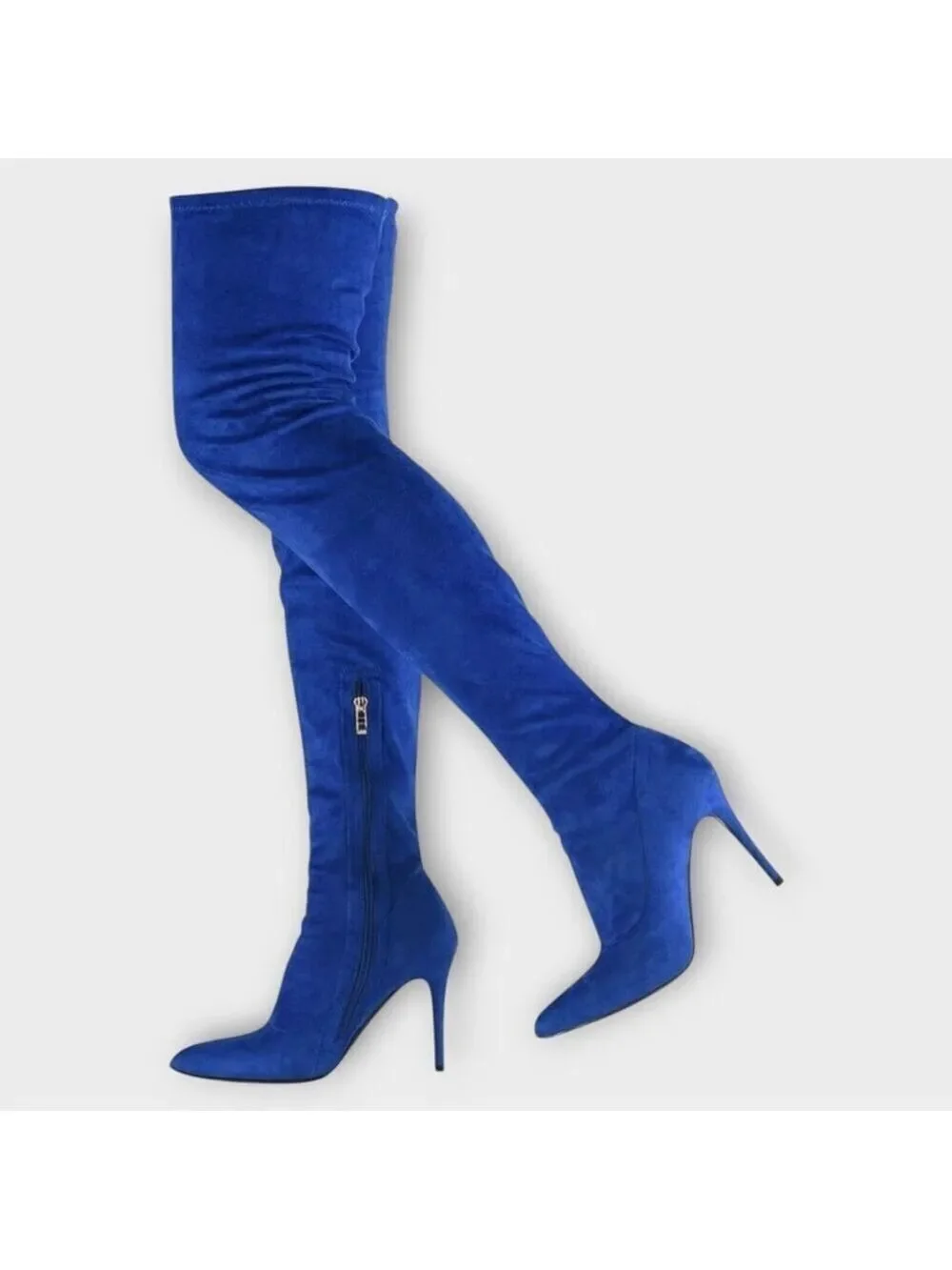 Camssoo Thigh High Faux Suede Stretchy Zip Pointed Toes Stiletto Heel Boot Sz 40